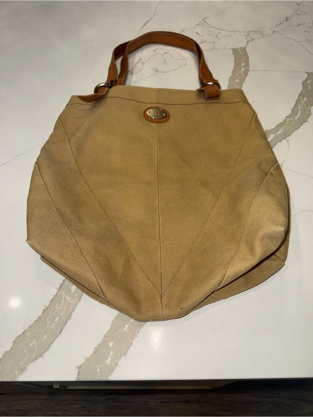 FOSSIL VINTAGE Canvas Chevron Hobo Bag in Tan, Cream, Gray & Pink